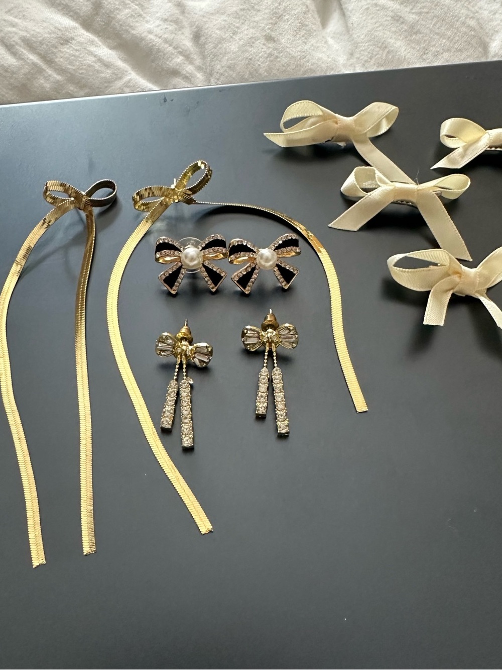 Gold Bow Earring Sets & Cowboy Boot Earring Set with Satin Clip-On Bows
